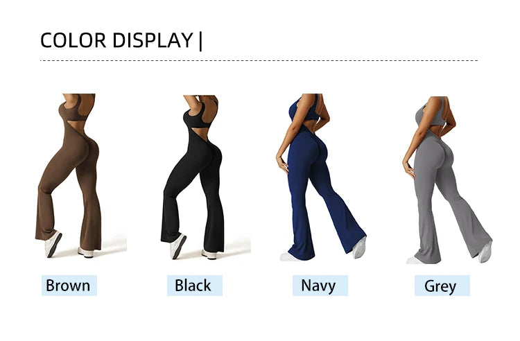 5 Colors S-XL Size Women's Fitness Flared Bodysuit Sexy Backless Fitness Tight Waistband Hipless Yoga Bodysuit V Back Waistband Hip Lift Female Apparel Sports Clothing Supplies