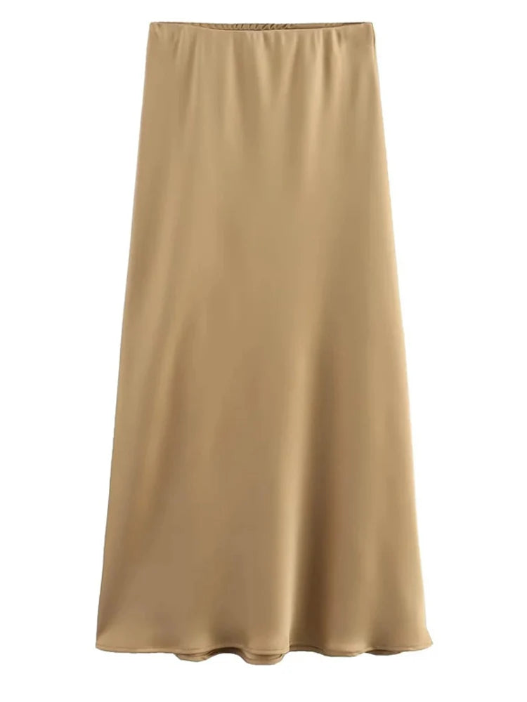 Just Arrived 5 Colors UK Size Luxury Satin Skirt Woman High Waist Elegant Long Skirts For Women Fashion Summer Midi Skirt Office Women's Skirts
