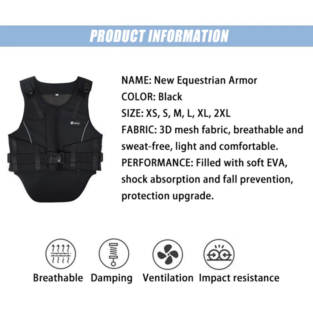 Adults and Children XS-2XL Size Specialized Horse Riding Vest  Professional Equestrian Rodeo Equestrian Safety Vest Intensification Rider Body Protectors Adult Kid Unisex Sports Apparel Accessories