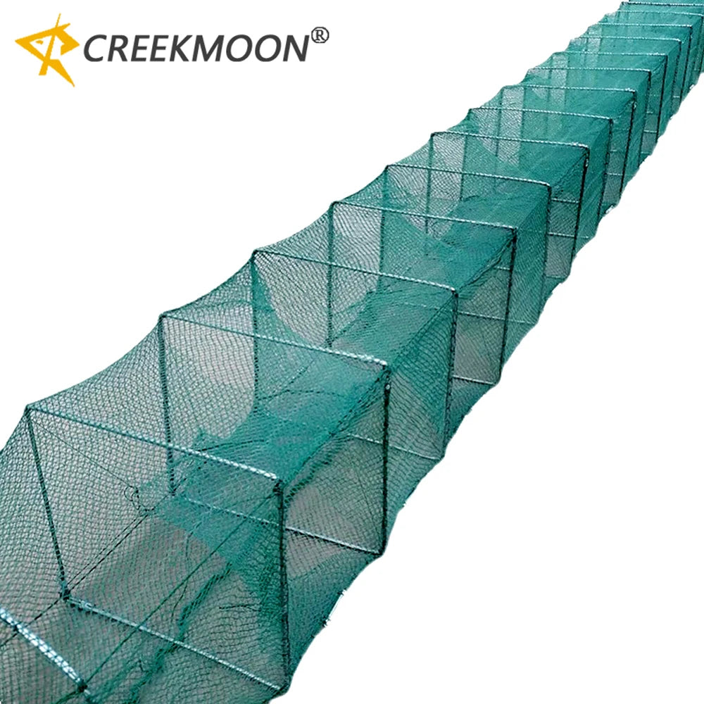 7-19 Sections 12 Holes Top Quality Professional Portable Folded Long Fishing Net 1.5M-5.5M, Crab Fish Net, Hand Casting Cage Crab Net, Mesh Trap Catcher Live Fish for Lobster