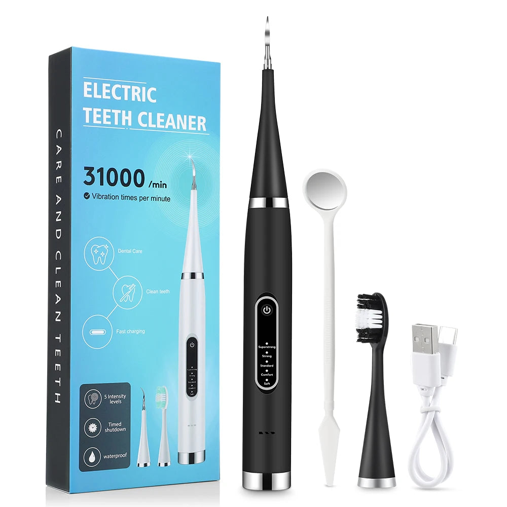 NEW Set Ultrasonic Electric Teeth Cleaner + 10 Heads Household Dental Scaler Tooth Whitening and Cleaning Device IPX6 Waterproof Tartar Calculus Plaque Remove Fresh Breath Oral Hygiene Tools Set