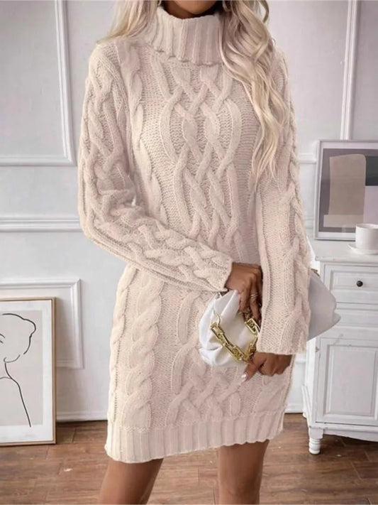 4 Colors UK Size Winter Warm Wool Clothes Woman Pulls Femmes High Neck Vestido Slim Fit Woolen Sweater Knitted Long Sleeve Dress All-Match Simple Style Commuting