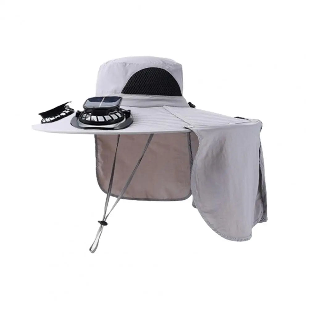 Solar Air Cooler Fan Hat with Neck Flap UV Protection Hat with Solar Fan USB Rechargeable Breathable Men Summer Outdoor Beach Camping Fishing Wide Brim Hats