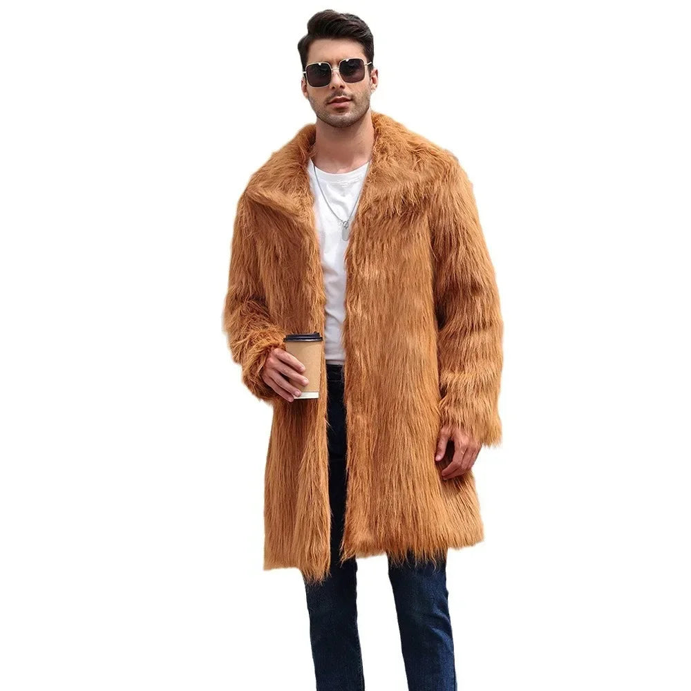 NEW Arrivals "BIG SAVE"  S-4XL Men Faux Fox Fur Jacket Coat Winter Thick Fluffy Plus Size  Long Sleeve Warm Shaggy Outerwear Supplies Luxury Extra Large Fur Long Jacket Bontjas Jackets Men Luxury Fashion Clothing Products