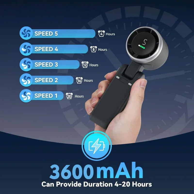 3 in 1 Wireless Fan, 5-Speed, 3600mAh Powerful Turbo Air Cooler Foldable Portable  High Winds Rechargeable Lithium Battery, USB Charging, Outdoor Transport Travel Mini Fan Air Cooling Supplies.
