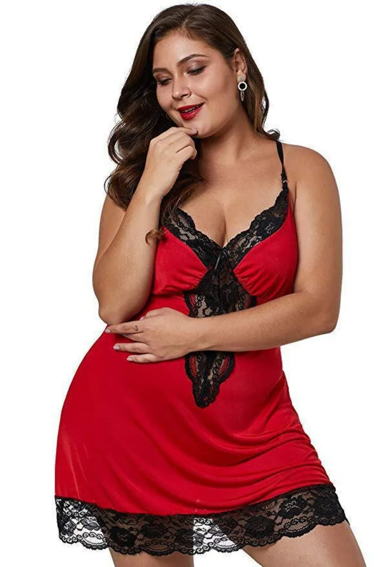 NEW Arrivals S-8XL PLUS SIZE Red/Leopard/Purple/Black Spaghetti Straps Nightgown BBW Curvy Women Summer Lace Satin Sleepwear Sexy Nightdress Ladies Pajamas Home Wear Fashion  Clothes