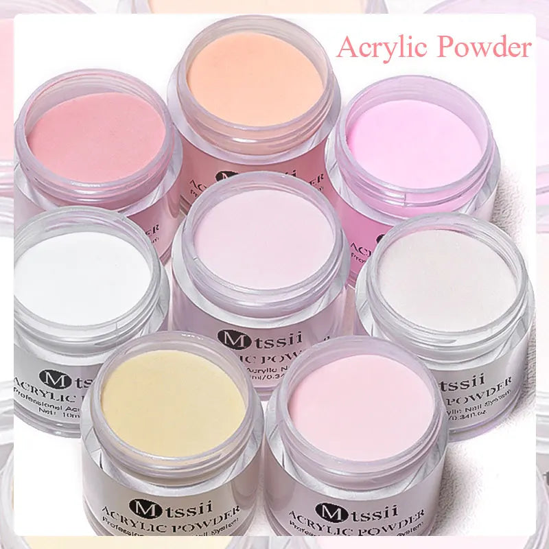 8pcs Nail Acrylic Powder Liquid Set Clear Nude Pink Monomer Liquid Set With Nail Brush For Nails Extension Carving Flower DIY Women Beauty Salon Spa Accessories Nail Care Tools Set
