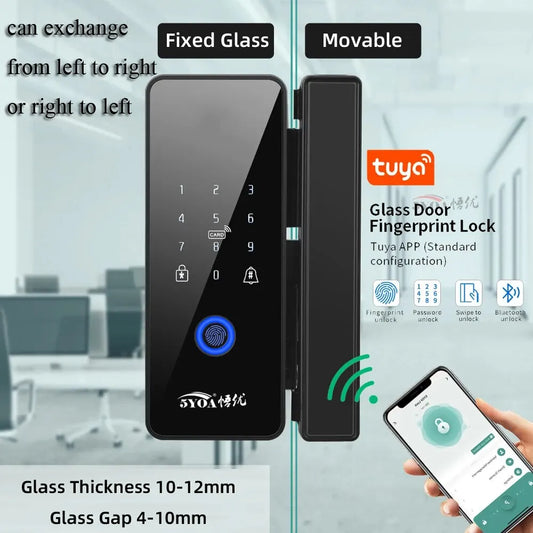 TUYA Door Lock App Glass Fingerprint Bluetooth Smart Glasses Electronic Biometric Door Lock 13.56Mhz RFID Remote Control Unlock