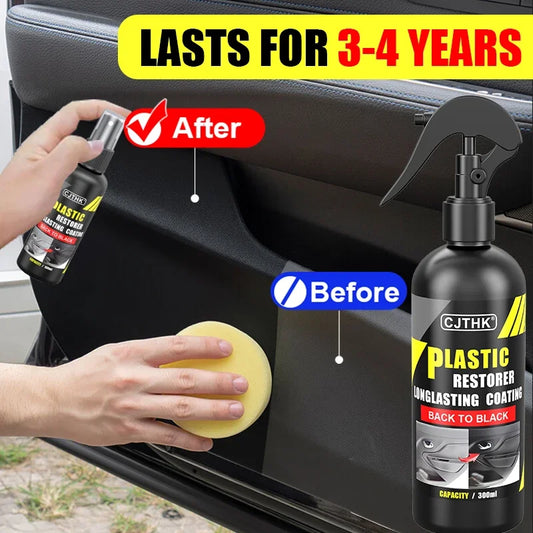 NEW Arrivals Car 300ML + Towel+ Sponge Set Plastic Restorer Back To Black Gloss Plastic Renovator Long Lasting Coating Leather Restore Auto Polish Cleaning Products Car Accessories