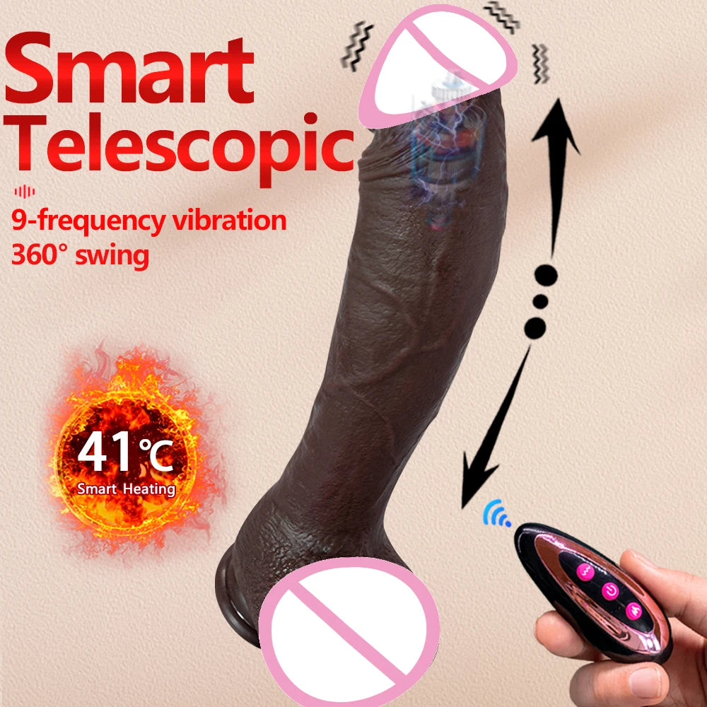 Adult 10.6in Long Realistic dildo Black vibrator penis telescopic Swing Heating silicone dildo remote control Dildo Vibrator for wome