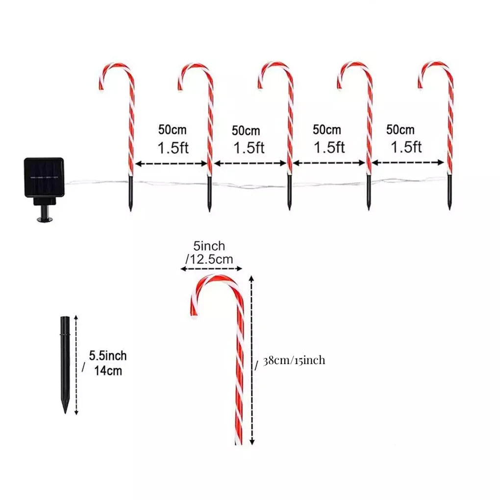 5-10 PCS Set Festive Solar LED Candy Cane Pathway Lights For Outdoor Cane Cru-tch Christmas Garden Courtyard New Year Eve Decoration
