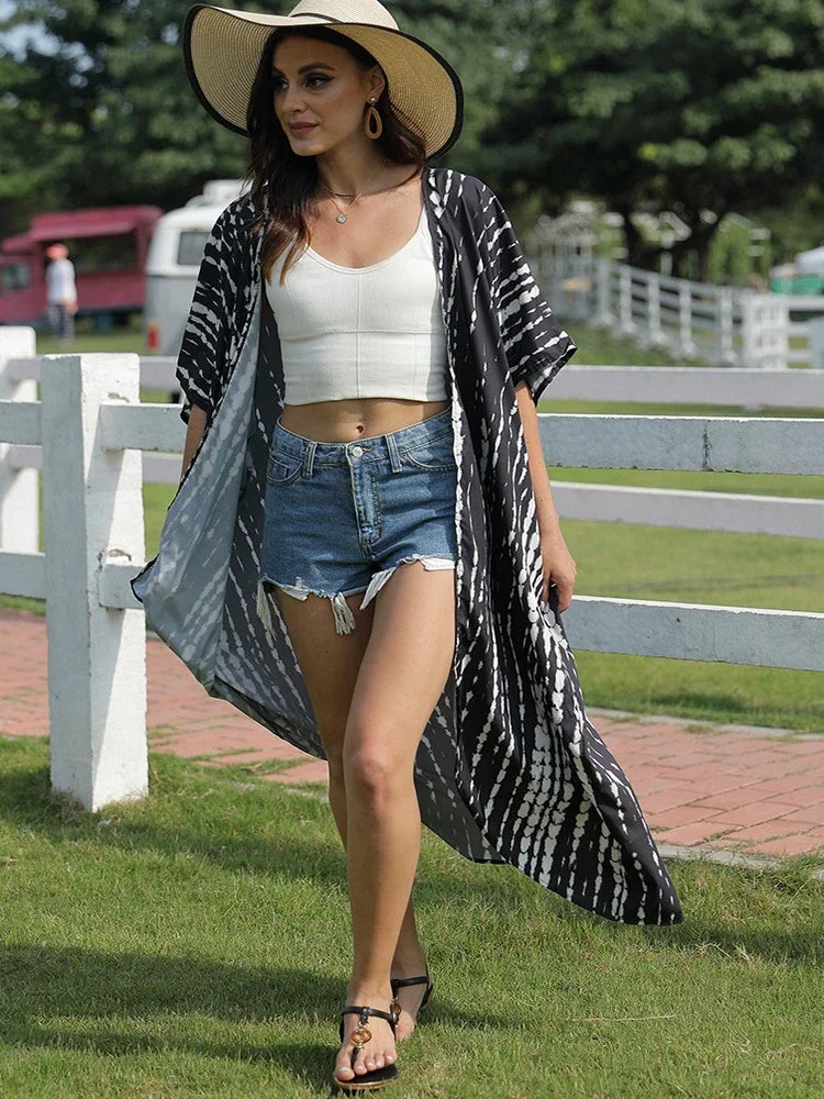 BRAND NEW 10 Colors/Patterns Luxury Beach Rayon Kimono Cover-Up Loose Swimsuit Cover Up Front Open Belt Kaftan Beach Pareo Dress Tunic Beach Wear