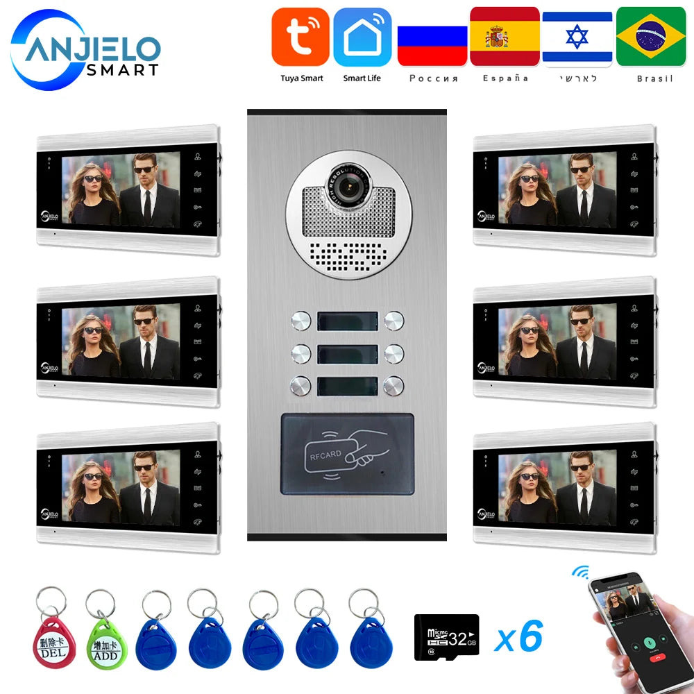 Multi-Family Building 7" WiFi TUYA Smart Video Intercom For Home Video Door Phone Doorbell Camera Villa Security System Apartment