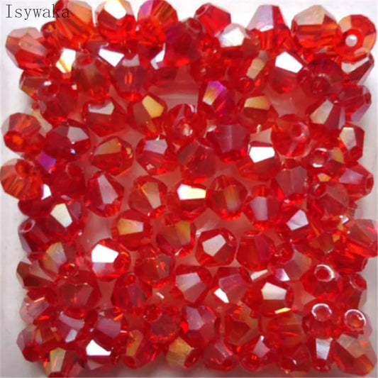 100 PCS Set 40 Colors  Red Half AB 4mm Biscone Austria Crystal Beads Charm Glass Beads Loose Spacer Bead for DIY Jewelry Making Clothing Decoration Apparel Accessories