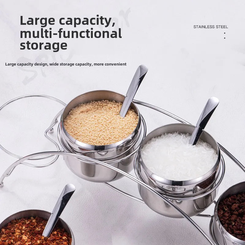 Home Villa Restaurants Hotels Household Luxury 304 Silver/Gold Color Stainless Steel Seasoning Tank Buffet Restaurant Hotel Seasoning Salt Storage Tank with Holder Rack Home Kitchenware Tools Sets