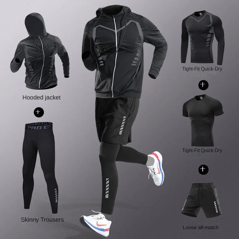 NEW 7PCS Set S-3XL(100Kg+) Plus Size Men's Ice Fiber Quick-Dry Four Seasons Outdoor Running Fitness Full Set/Suit Tracksuit For Marathon, Training  Cycling, Jogging, Gym Sweatpants Sports Clothing Supplies