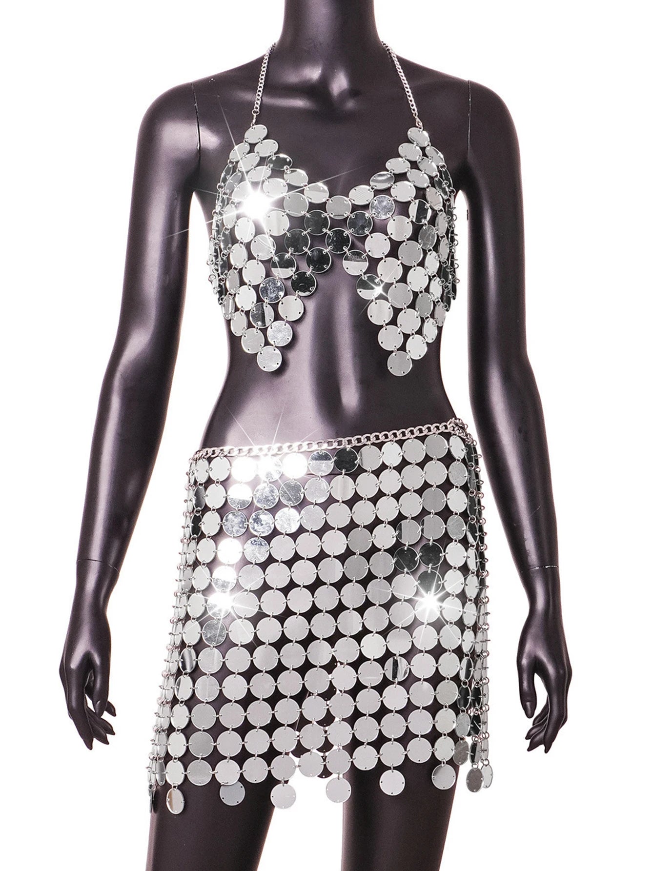 Sexy See Through Metallic Sequin Summer Evening Beach Party Mini Dress Women Backless Night Clubwear Prom Dresses