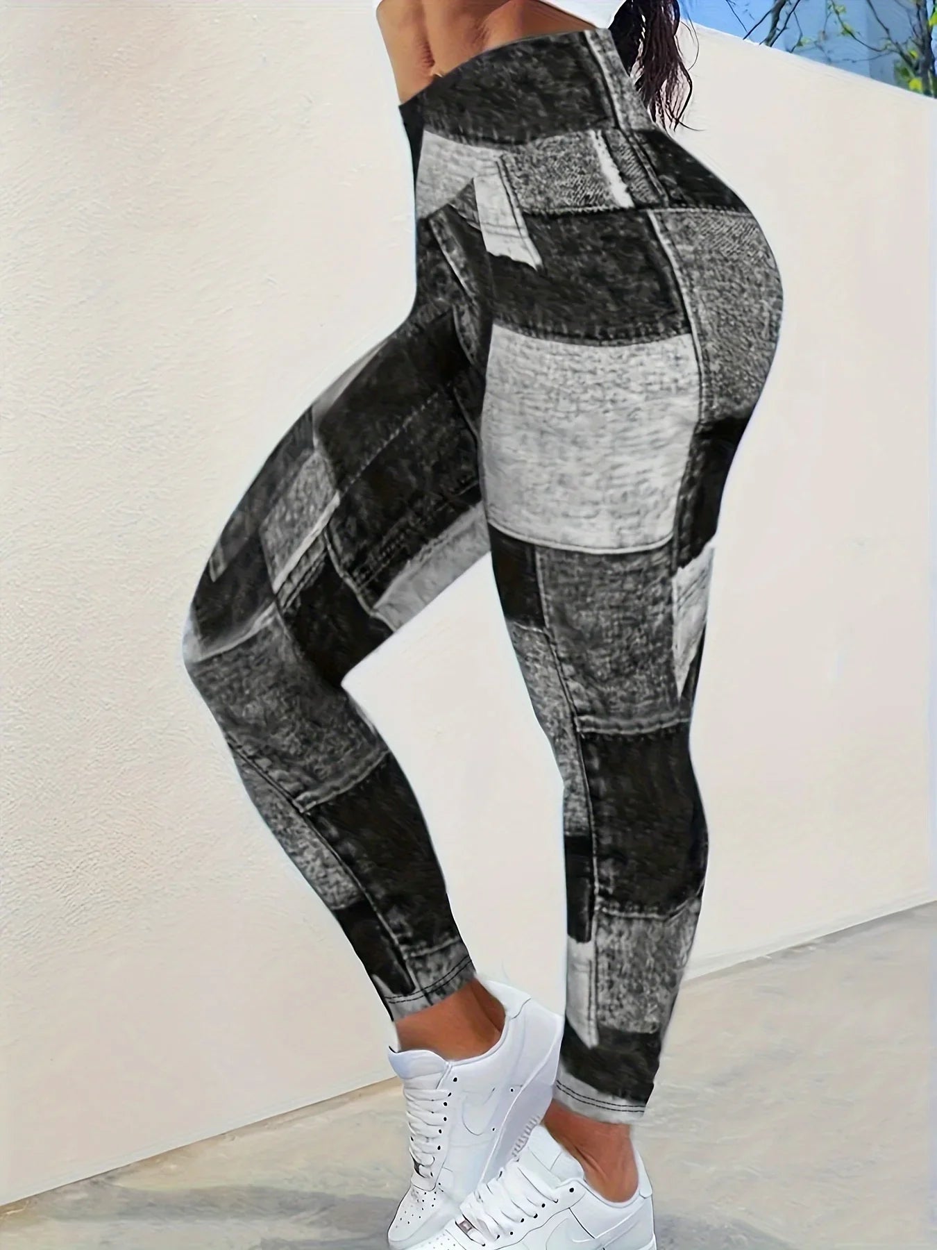 Plus Size 1XL-5XL Butt Shaping High Waist Sports Leggings Women's Fashion Plaid Print Yoga Leggings