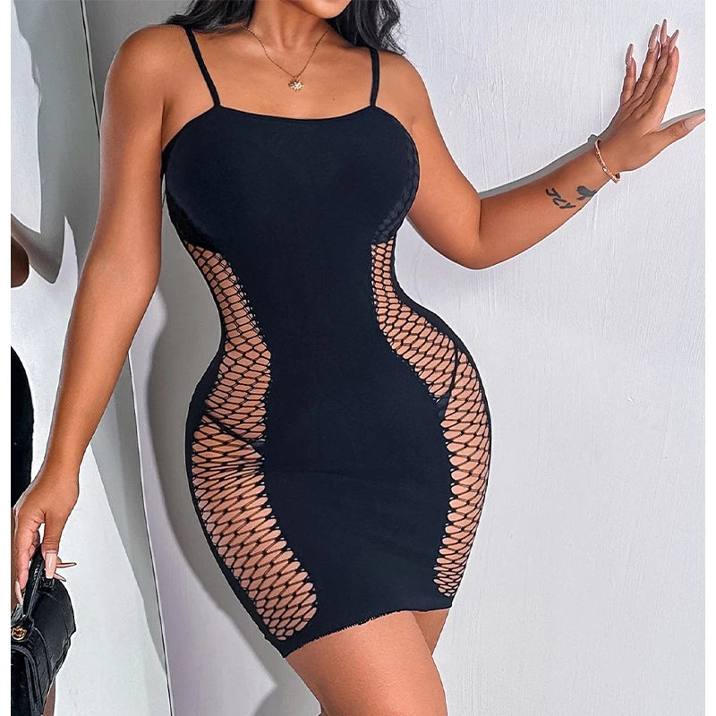 Women Sexy Fishnet Beach Cover Up Hollow Out Bodycon Dress See Through Summer Swimwear Beachwear Mini Dress Ladies Bathing Swimming Apparel Accessories