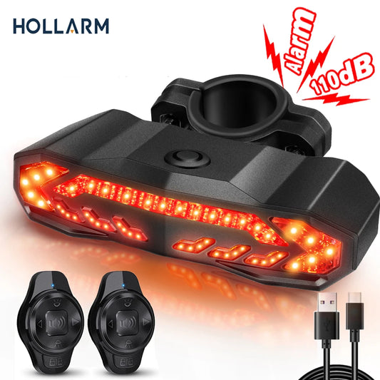 Hollarm Bicycle Alarm Taillight Anti Theft USB Rechargeable Waterproof Smart Induction Bike Signal Brake Rear Lamp Bike Alarm