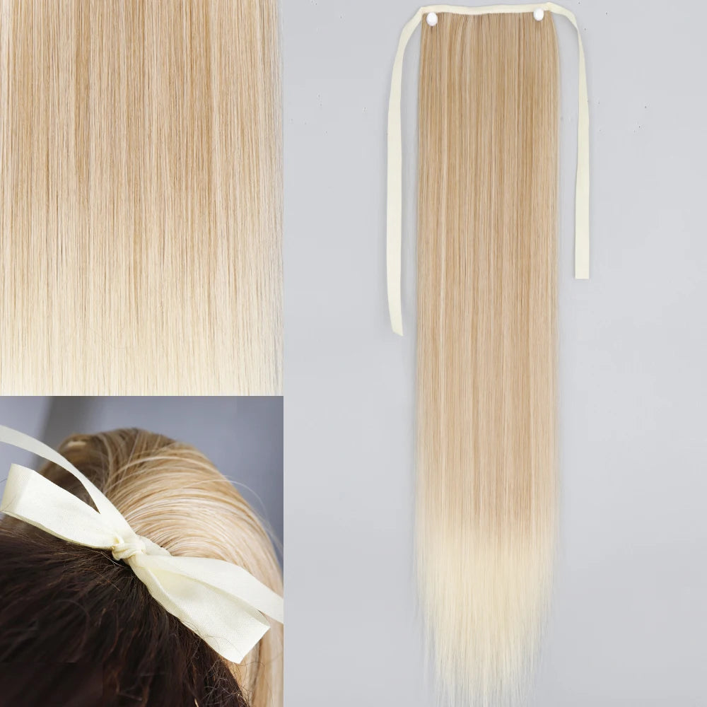 NEW  Synthetic Long Straight Wrap Around Clip In Ponytail Hair Extension Can Be Permed Heat Resistant Pony Tail Fake Hair