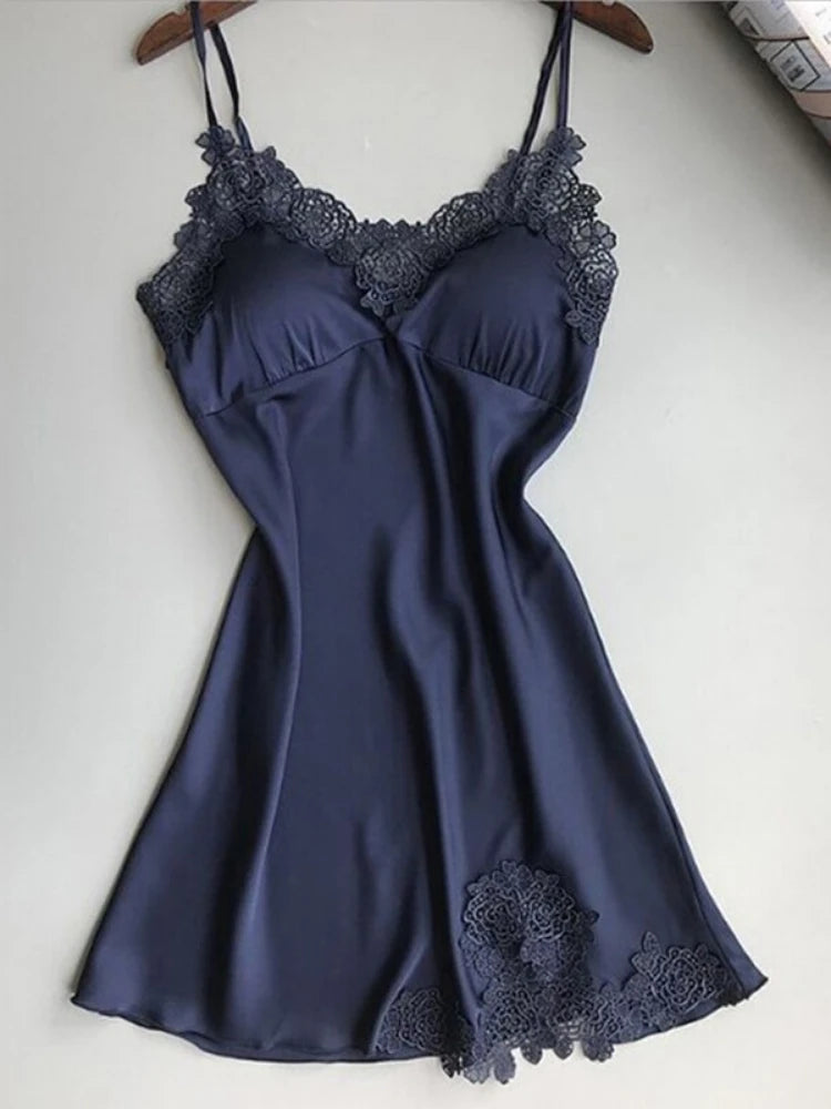 NEW 5 Colors  Ladies Sexy Silk Satin Night Dress Sleeveless Nighties V-Neck Nightgown Nightdress Lace Sleepwear Nightwear For Women S-XL