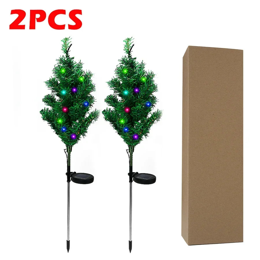 4PCS Outdoor Decoration Christmas Tree Lights Solar Rechargeable Simulation Pine Tree 20 LED Lawn Lights Garden Decoration Lamp