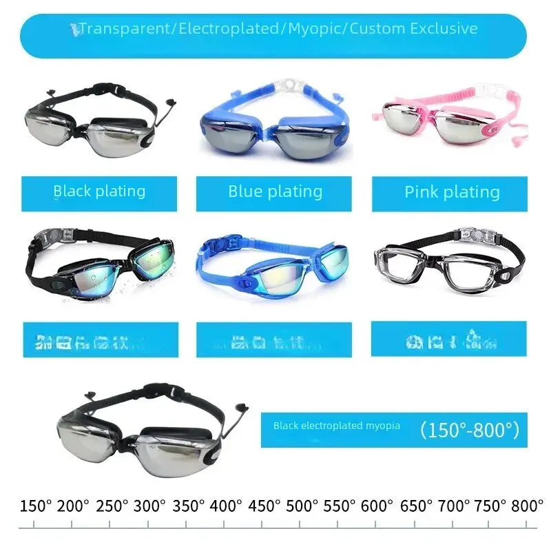 High Definition Adult Swimming Goggles Electroplated Glasses Myopia Glasses Men Women Silicone Waterproof Swimming Goggles