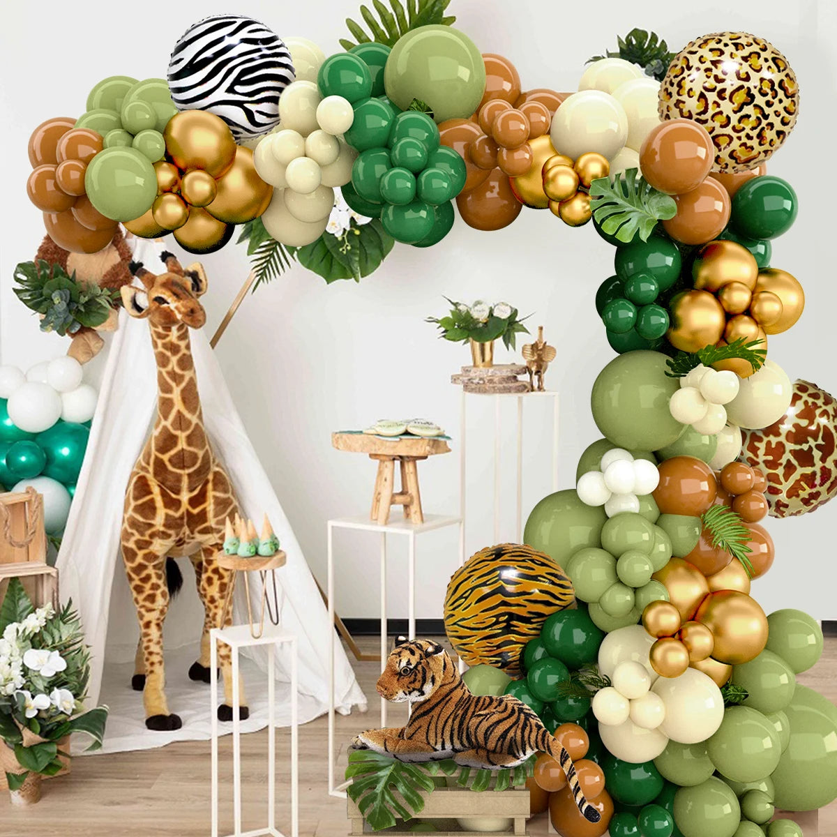 Jungle Animal Balloon Garland Arch Kit 1st Birthday Party Decoration Kids Boy Baby Shower Safari Decor Latex Balloons