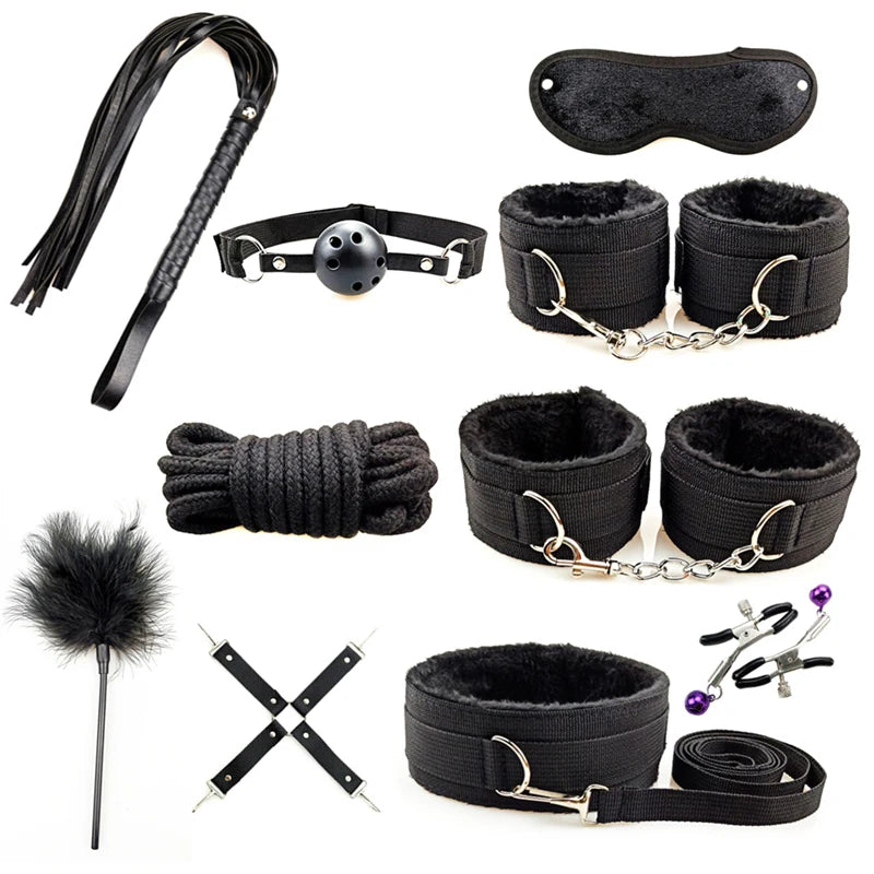 7/10/12 PCS Set  BDSM Bondage Set Adult SM Sex Products Sex Toys Kits For Adults Games Handcuffs Whip Vibrator Anal Plug Mouth Gag Erotic Couples Adults Sex Toys Accessories