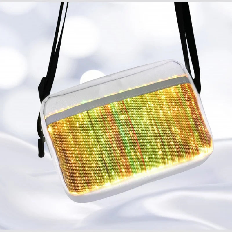 NEW Arrivals Female Ladies Luminous Reflective Lights Crossbody Bag LED Colorful Single-Shoulder Bags High Street Optical Fiber Fabric Square Evening Rave Party Night Club Purse Bags Women Girls Luxury Fashion Apparel Accesso