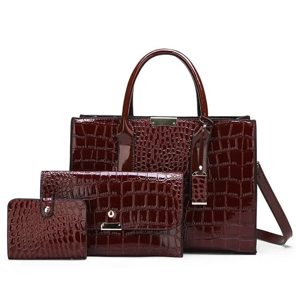 NEW Arrivals 10 Colors/Patterns 3 PCS Set High Quality  PU Leather Women Messenger Bags Crocodile Female Crossbody Shoulder Hand Bags for Women High Quality Ladies Handbags