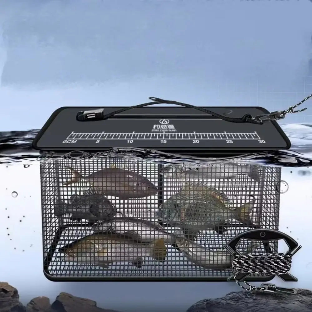 19L-47L Large Capacity Fish Net Bag Floating Fish Basket Quick-Drying Foldable Fish Cage Collapsible Fish Protector Foldable Fishing Net for Sea River Lakes Fishing Accessories