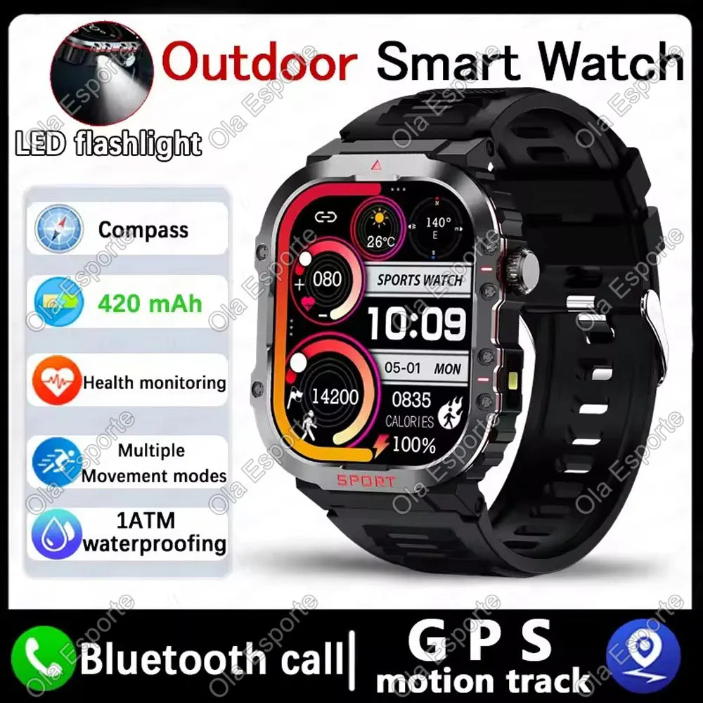 New  GPS Tracker Smart Watch For Women Men Military Amole Flashlight Waterproof Outdoor Sport Bluetooth Call Smartwatch Smart Band