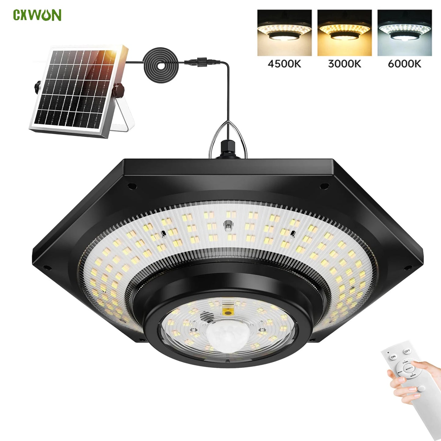 Motion Sensor Solar Pendant Lights Outdoor Indoor 228LED Shed Light with Motion Sensor 3 Lighting Modes Waterproof for House Gazebo Lamp