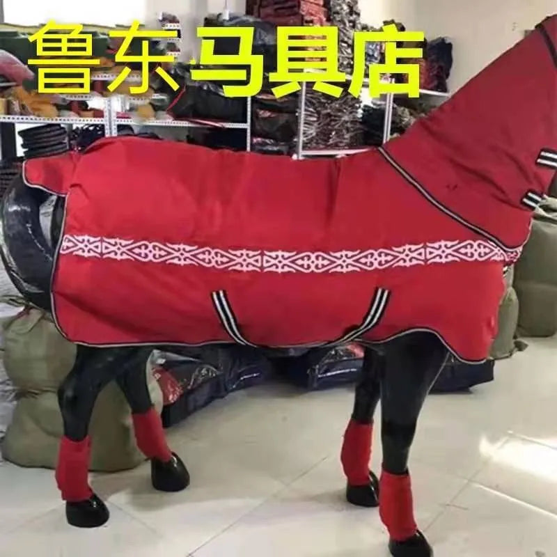 NEW Arrivals Horse Coat 900D Winter Thickened Filling 400g Down Cotton Insulation Waterproof And Antifreeze Harness Equipment Snow Raincoat Blanket with Headband Pets Animals Supplies