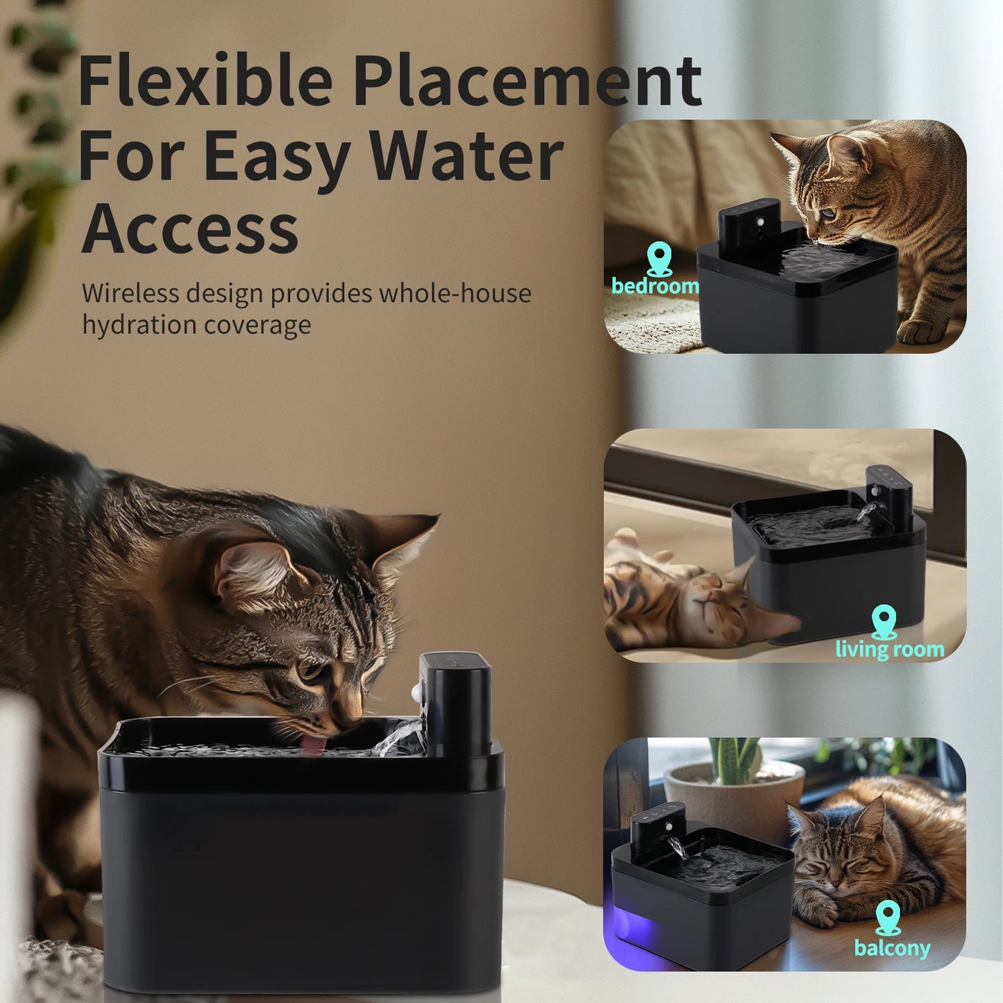 NEW Arrivals 2.2L 2 Water Modes Cat Water Fountain Battery & Sensor 2 in 1 Drinking Fountain For Cats Dog Drinker Wireless Pet Water Dispenser Accessories Pets Supplies