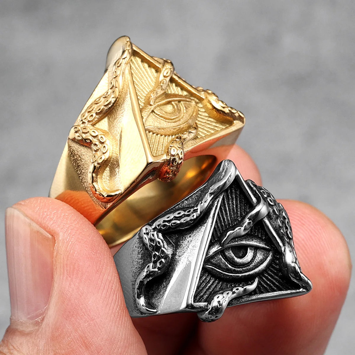 Rothchild's Illuminati Organization Freemason Octopus Eye Top Quality Titanium Steel Women's Men's Rings Punk Vintage for Boyfriend Jewelry Creativity Gifts Secret Society Products