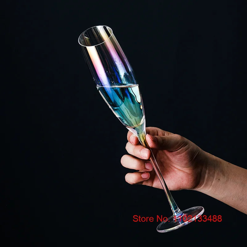 2 PCS Set Color Pearl Luxury Crystal Wine Glass Wedding Party Glassware Drink Cup Plating Rainbow Oblique Bordeaux Goblet Champagne Flutes
