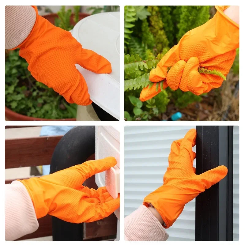NEW Arrivals 5Pairs Black/Orange Color Heavy Duty Rubber Gloves Industrial Reusable Gloves Extra Thick Mechanic Glove Home Kitchen Garden Car Anti-Slip Safety Work Gloves