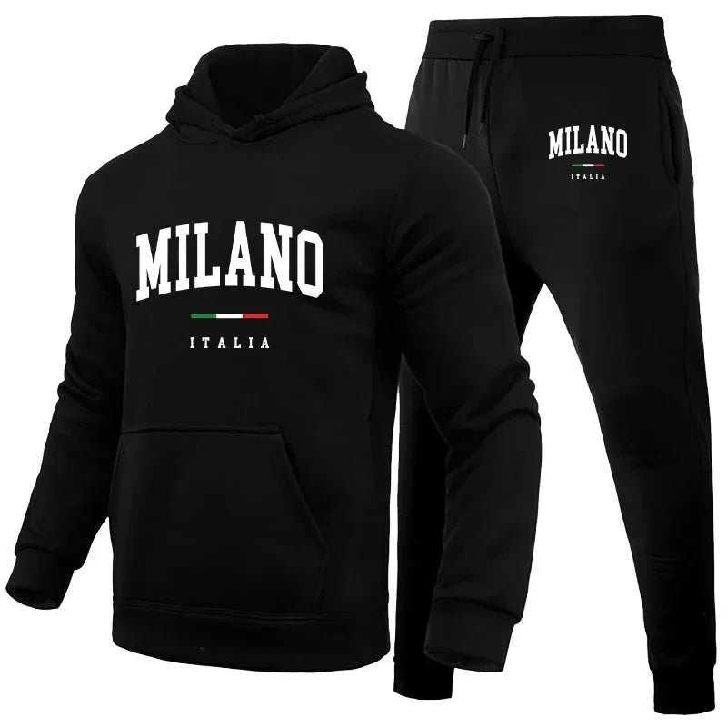 NEW Arrivals Men's Luxury Hoodie Set Milano Sweatshirt Sweat Pant for Male Hooded Tops Jogging Trousers Suit Casual Streetwear Tracksuit Outdoor Running Hiking Gym Sports Fashion Apparel Supplies