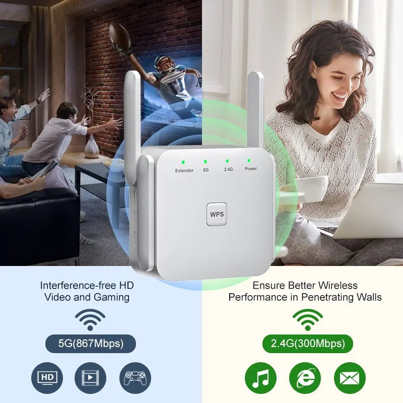 1200Mbps 5Ghz Wireless WiFi Repeater Booster 2.4G/5GHz Wi-Fi Signal Amplifier Extender Router Network Wlan WiFi Repetidor