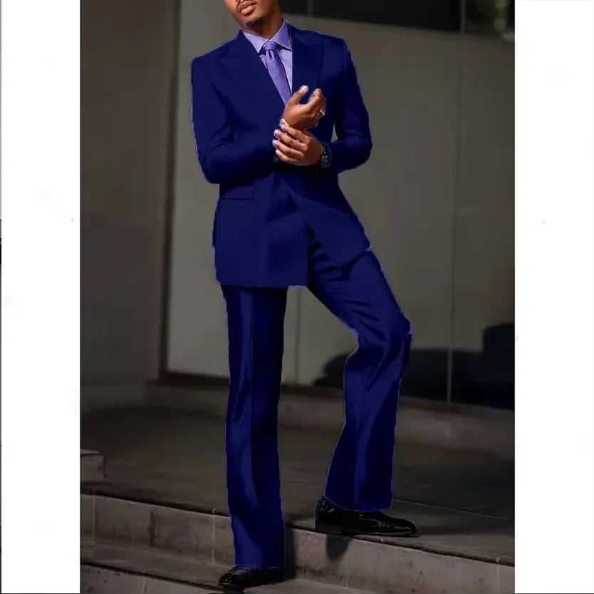 8 Colors 2 PCS Set S-7XL Extra Plus Size Luxury Men‘s Satin Suit Peak Lapel Slim Fit Tuxedo Jacket Straight Leg Pants Formal Outfit Wedding Prom Party Groom.