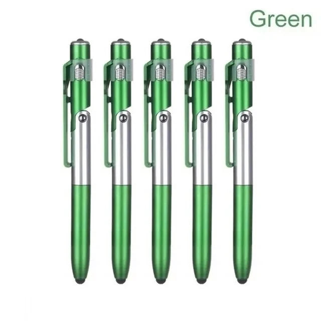 NEW Arrivals 5 PCS Set 5 In 1 Multi-Function Ballpoint Pen With LED Light Fold Phone Holder Night Read Writing Pencil Office Student Stationery Tools