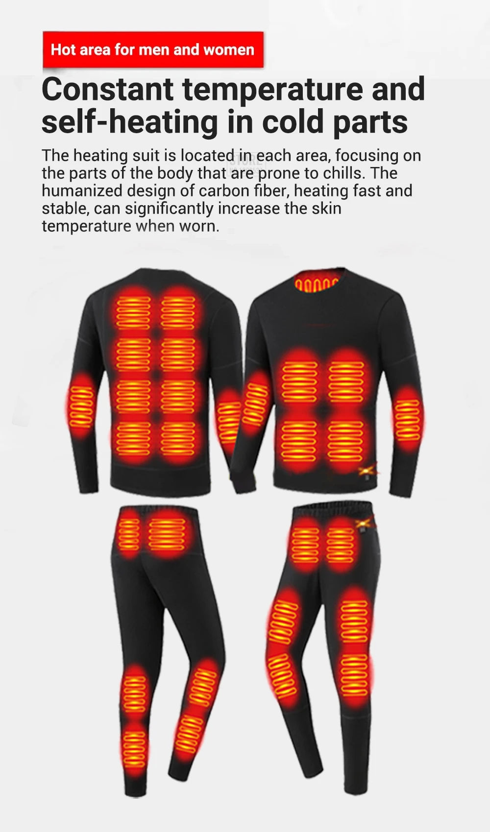 2 PCS Women Men Suit S-3XL UK Plus Size Electric Clothes 52 Areas New Material Technology Heated Underwear Winter Thermal Underwear Women Men Heating Jacket Winter Accessories USB Electric Heating Clothes