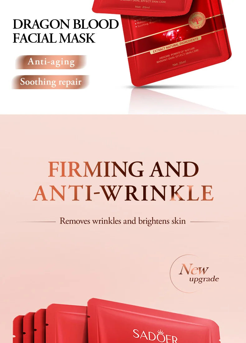 5 PCS Set Dragon Blood Facial Masks for Face Moisturizing Anti-Aging Hydrating Face Mask Facial Skin Care Products