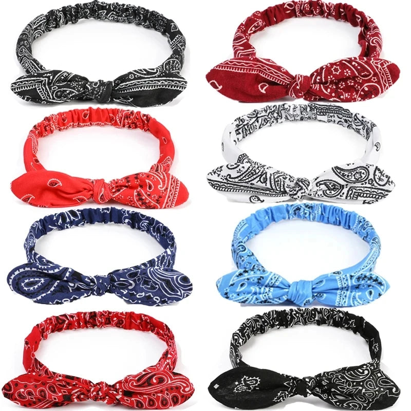 Vintage Cross Knot Elastic Hairbands Turban Bandanas Girls Hair Hands Hair Accessories Boho Women Soft Paisley Print Headbands