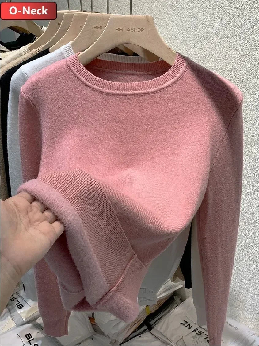 NEW Arrivals Sweater For Women Winter Thicken Turtleneck Slim Knit Pullover New Warm Plush Velvet Lined Knitwear Jumper Tops Casual Female Girls Luxury Fashion Clothing Supplies