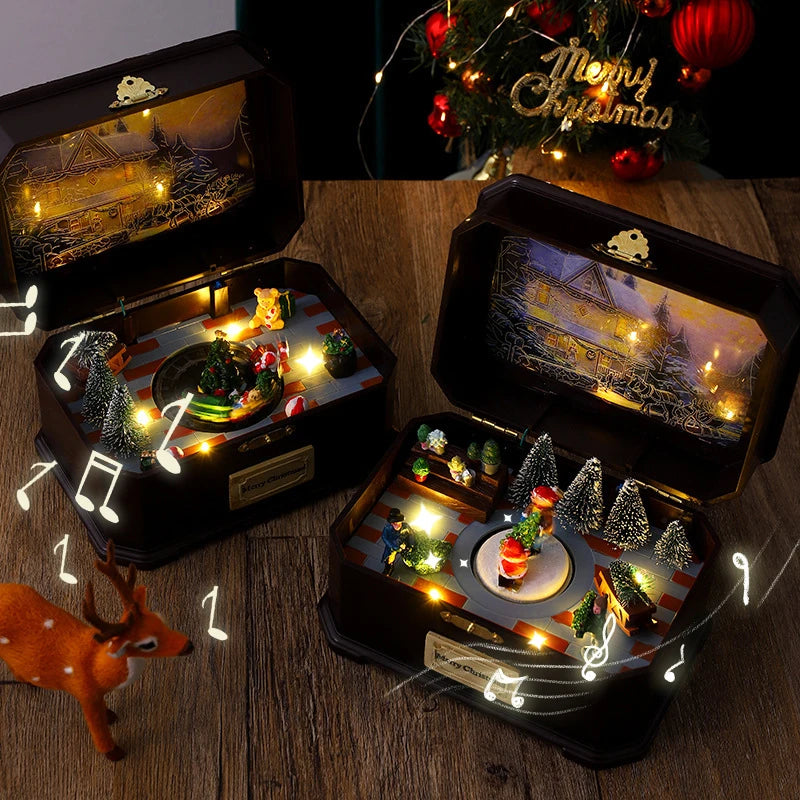 New Luminous Christmas Music Box Rotating Music Box Xmas Santa Claus  Train Ornaments Ideal Christmas Gift for Kids Girlfriend