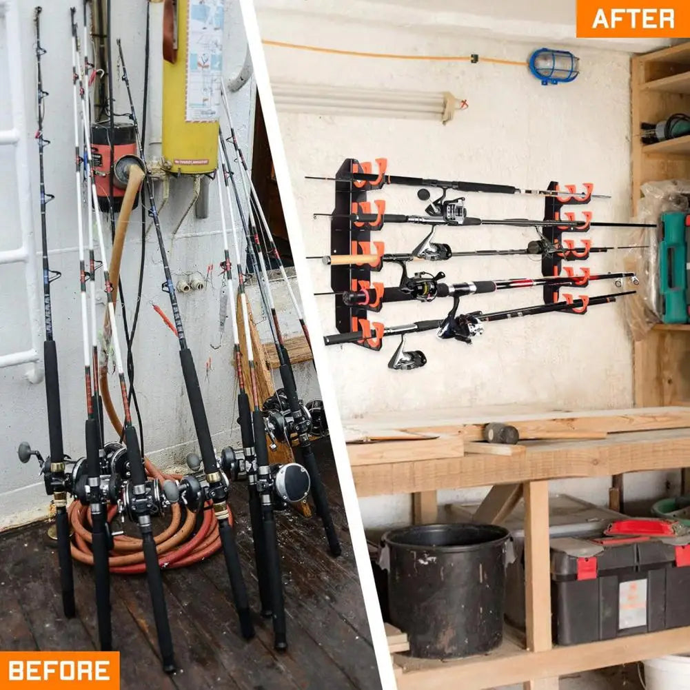 Home Garage Top Quality Fishing Rod Organizer Wall Mount Fishing Rod Holder With Mounting Screws Garage Horizontal Fishing Pole Display Organizer Stand Fishing Accessories